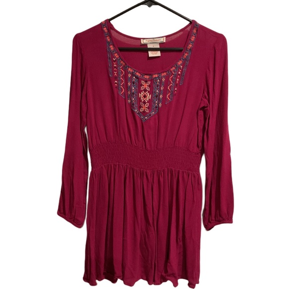 Flying Tomato Dresses & Skirts - Flying Tomato Embroidered Dress Long Sleeve Burgundy